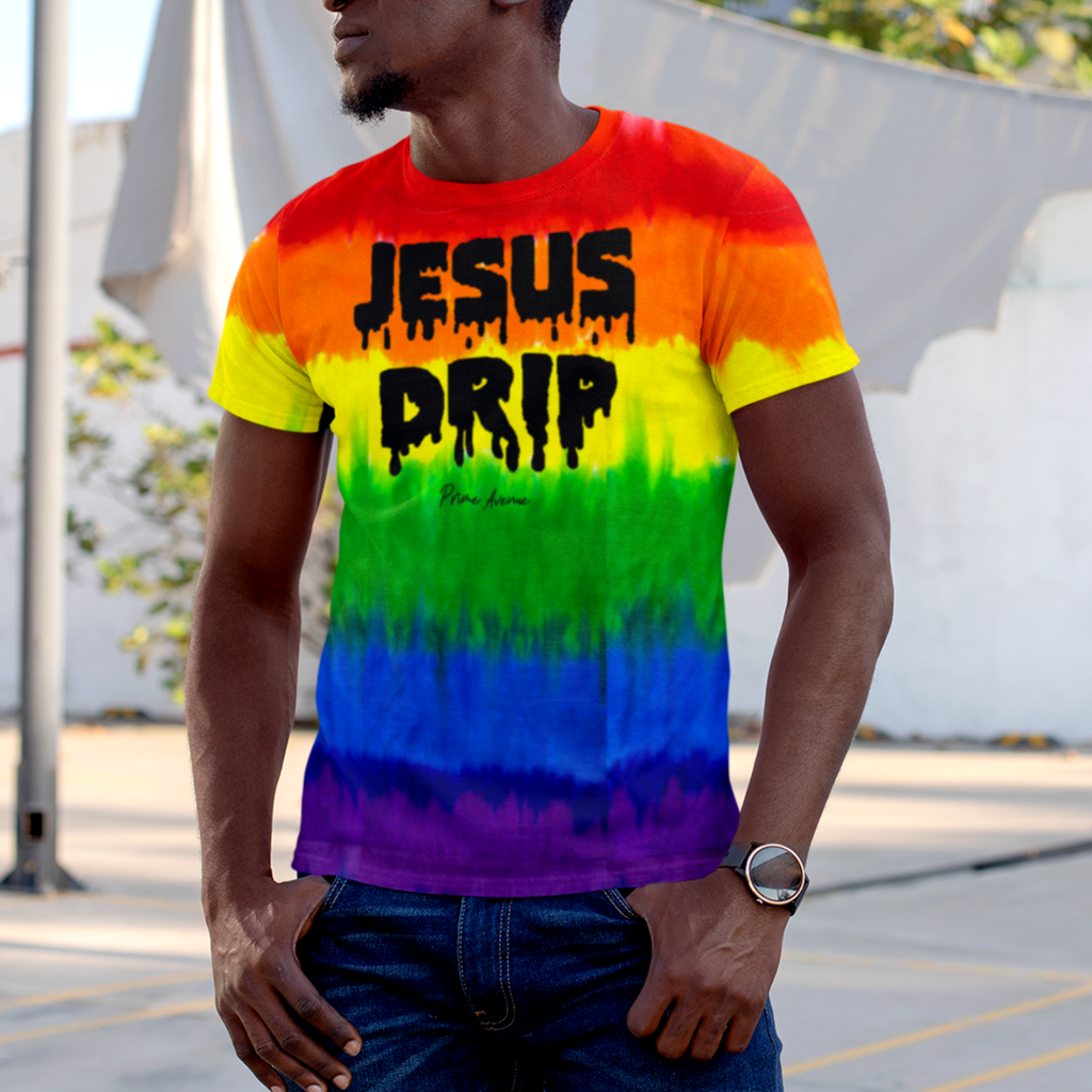 Black Jesus Drip Rainbow Tie Dye T-Shirt