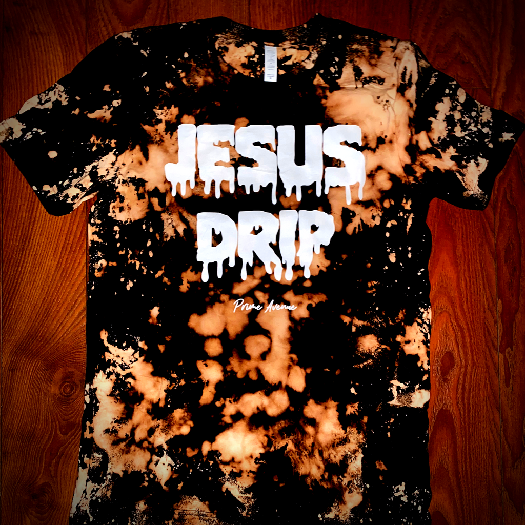 Bleached Acid Wash White Jesus Drip T-Shirt