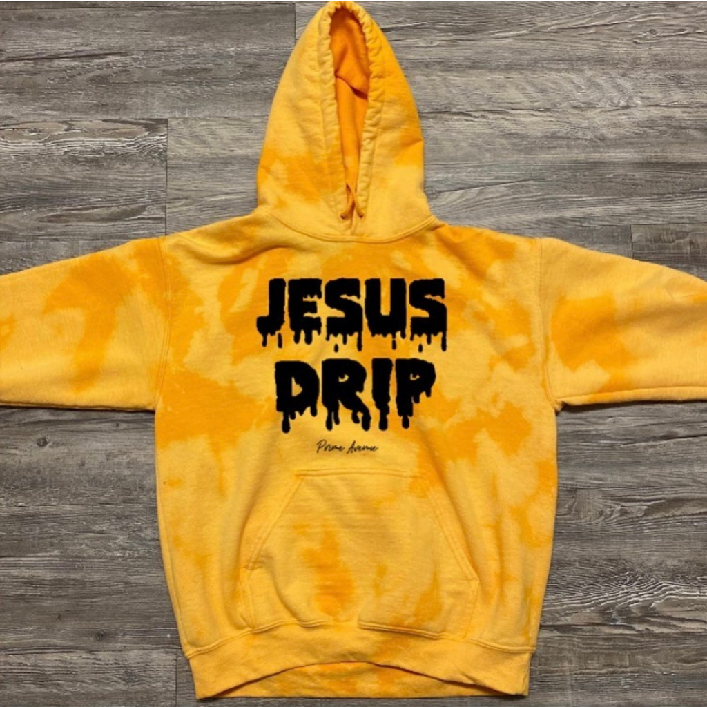 Yellow Acid Wash Black Jesus Drip Hoodie